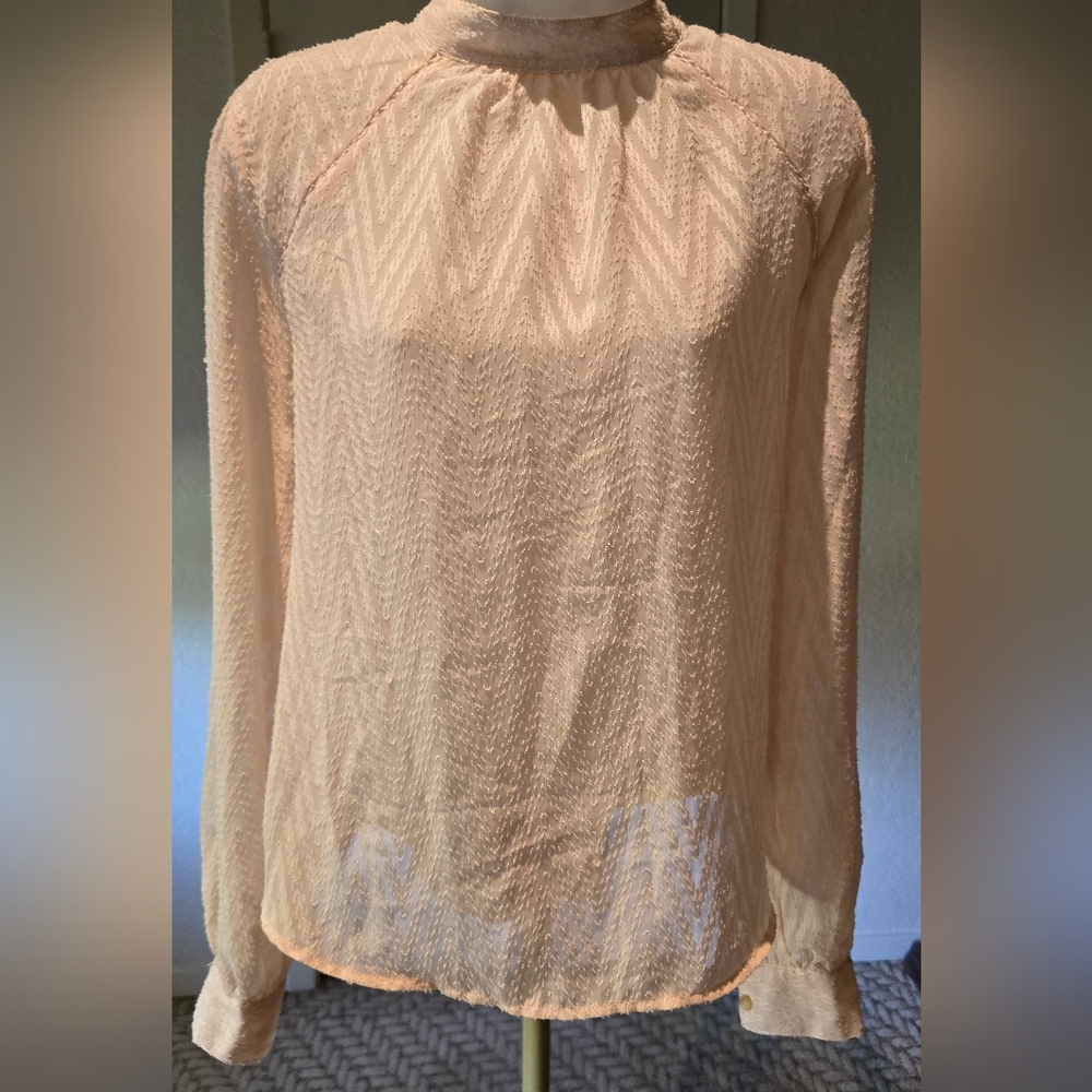 Free People Cream Textured Long Sleeve Blouse